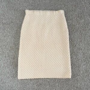Vintage Cream Scalloped Wool Knit Pencil Skirt Retro Chic Winter Size S